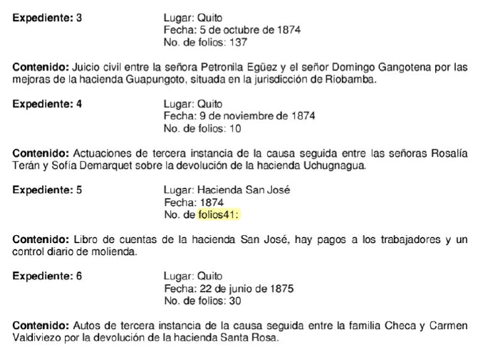 En la serie Haciendas (p. 174) aparece un error de composición en el número de folios